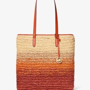 NWT Michael Kors Gradient Woven Tote in Orange and Tan